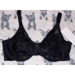 NEW HSIA Full Figure Black Lace Unlined Full Coverage Underwire Bra, Size 38D